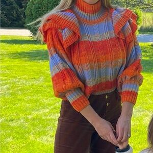 Something navy ruffle sweater in medium, fits large too